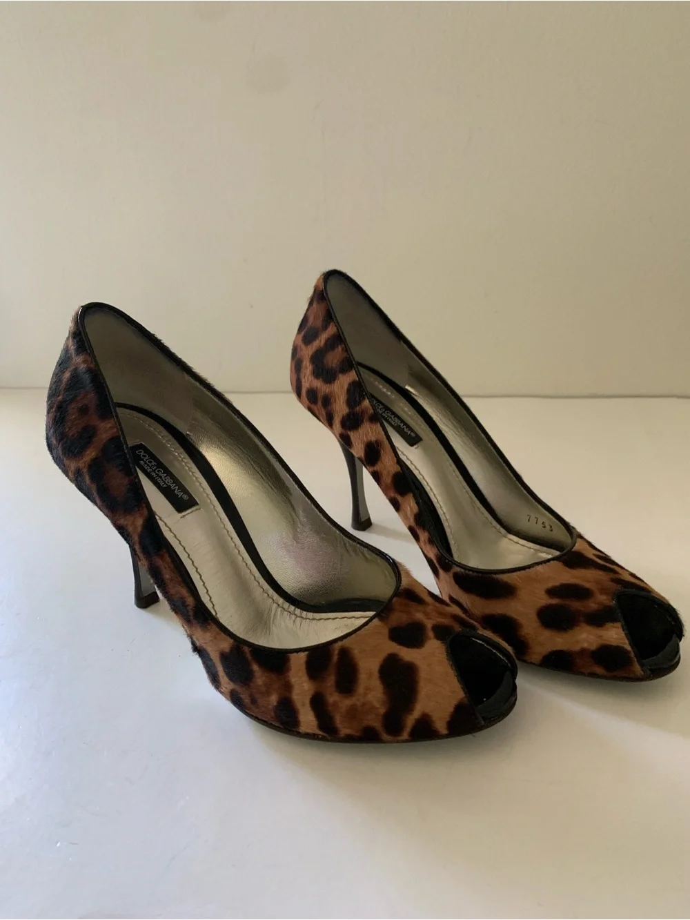 Dolce & Gabbana Calf Hair Leopard Print Peep-Toe Heels, Brown Tan Black, 36.5